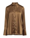 Xacus Woman Shirt Khaki Size 10 Silk, Elastane In Brown