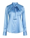 Xacus Woman Shirt Light Blue Size 10 Silk, Elastane In Blue