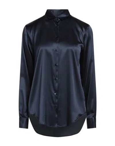 Xacus Woman Shirt Midnight Blue Size 10 Silk, Elastane