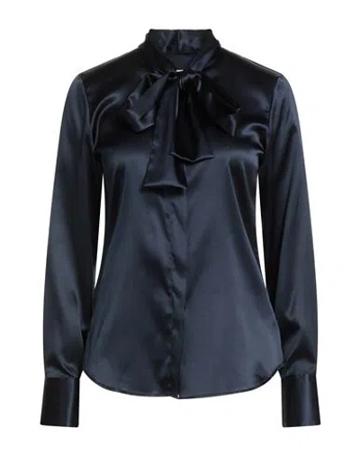 Xacus Woman Shirt Navy Size 10 Silk, Elastane In Blue