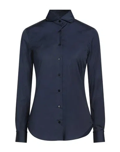 Xacus Woman Shirt Navy Size 12 Cotton, Elastane In Blue
