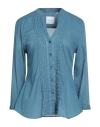 Xacus Woman Shirt Slate Blue Size 10 Cotton In Blue