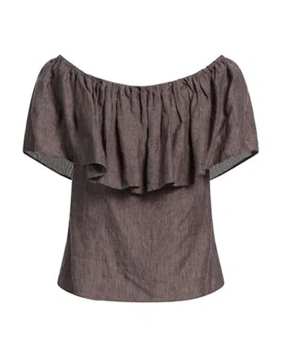 Xacus Woman Top Dark Brown Size 8 Linen