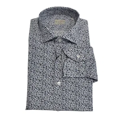Xacus Women's Cotton Long Sleeve Top - Plus In Popeline Blue Flowers In Gray