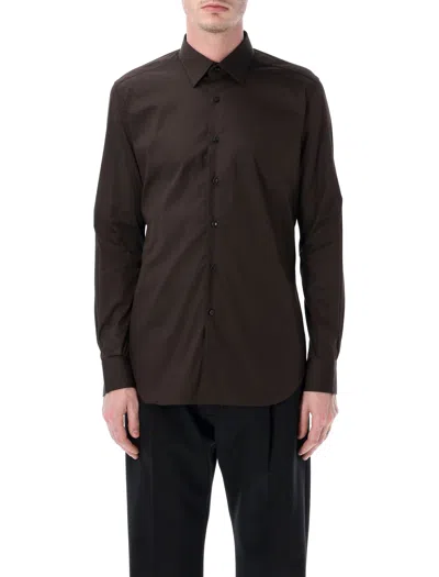 Xacus Stretch Cotton Classic Shirt In Brown