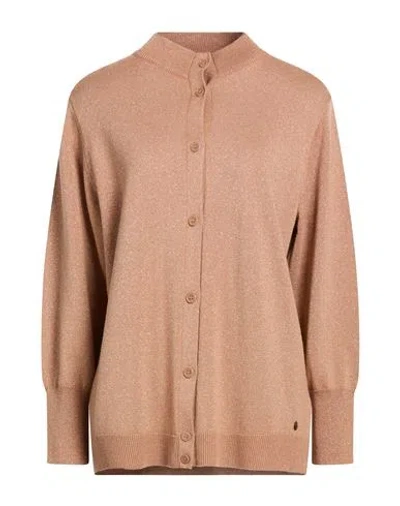 Xandres Gold Woman Cardigan Camel Size Xxl Wool, Metal, Cashmere In Orange