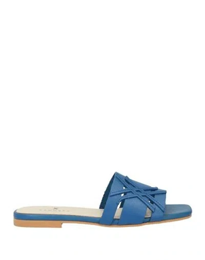 Xandres Woman Sandals Blue Size 8 Leather