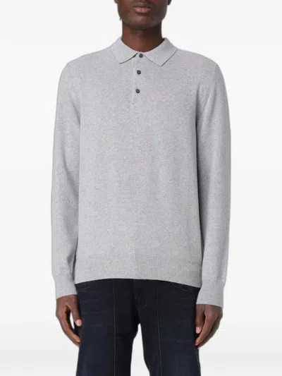 Xc Fine-knit Long-sleeve Polo Shirt In Gray
