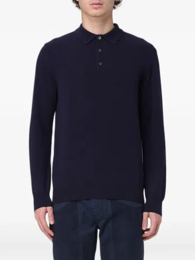Xc Knitted Long-sleeve Polo Shirt In Blue