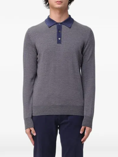 Xc Striped Long-sleeve Polo Shirt In Gray