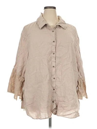 Pre-owned Xcvi 3/4 Sleeve Button Down Shirt In Tan