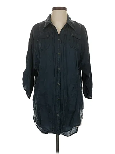 Pre-owned Xcvi 3/4 Sleeve Silk Top Blue Collared Neckline Tops
