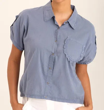 Xcvi Abner Dolman Sleeves Linen Top In Saturated Stone Blue