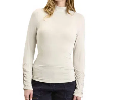 Xcvi Ainsley Button Accent Sleeve Turtleneck Top In Stone In White