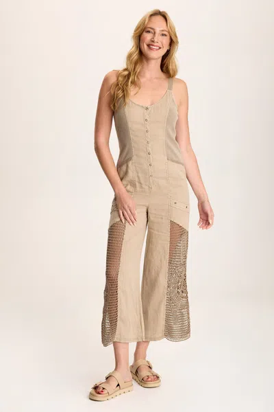 Xcvi Anamita Linen/crochet Jumpsuit In Sand