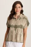 Xcvi Anders Short Sleeve Collared Top In Sand