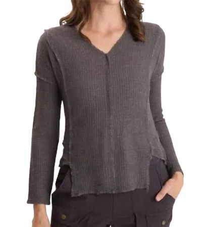 Xcvi Arnie Thermal Asymmetrical Hem V-neck Top In Ashlar In Gray