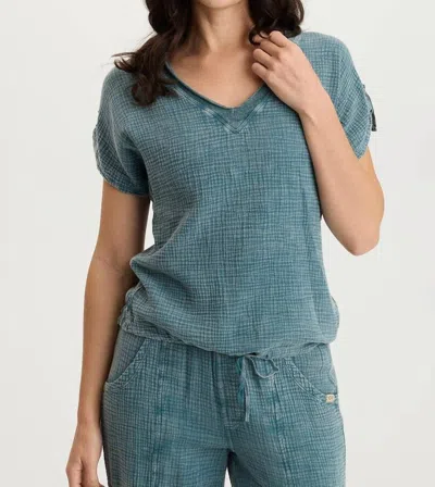 Xcvi Bower Gauze V-neck Top In Deep Teal Acid Wash In Multi