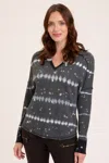 Xcvi Bullock V Neck Waffle Knit Pullover In Greyscale In Black