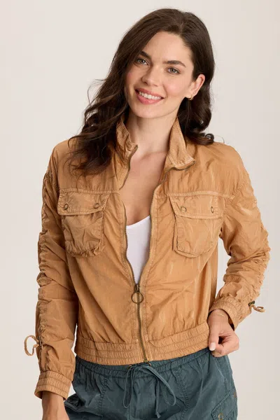 Xcvi Burris Ruched Athletic Bomber Jacket In Orange