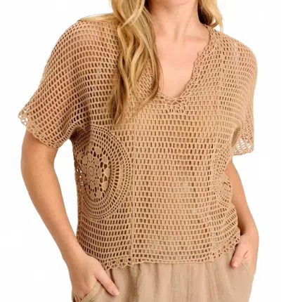 Xcvi Centre Crochet Layered Top In Roebuck In Brown