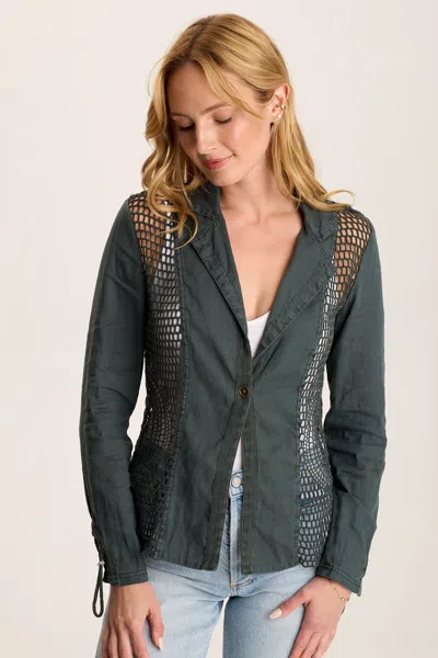 Xcvi Contessa Linen Blazer With Crochet Insets In Green