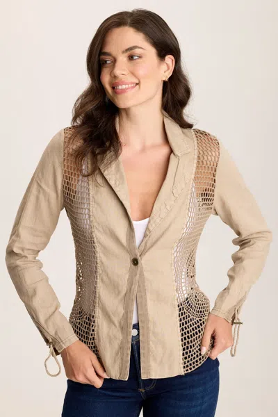 Xcvi Contessa Linen Blazer With Crochet Insets In Sand