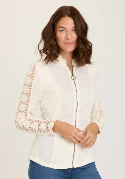 Xcvi Crochet Zip Up Jacket In Ivory In Metallic