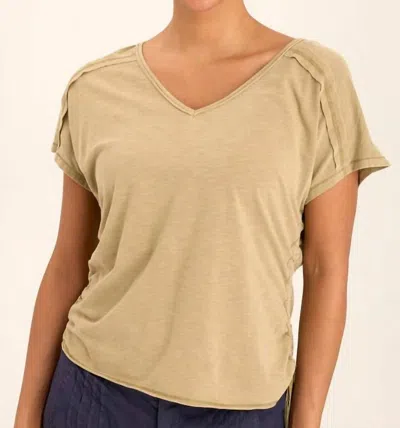 Xcvi Diggory Cinched Cord V-neck Jersey Tee In Linwood Sands Pigment In Brown