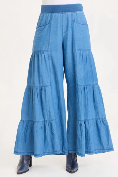Xcvi Dugan Mock-denim Side Tiered Wide Leg Pant In Etiolate Wash In Animal Print