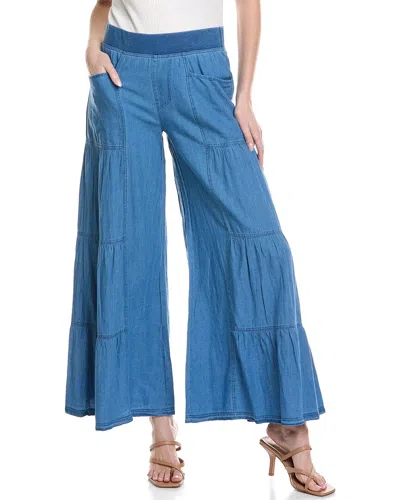Xcvi Dugan Wide Leg Linen-blend Pant In Blue