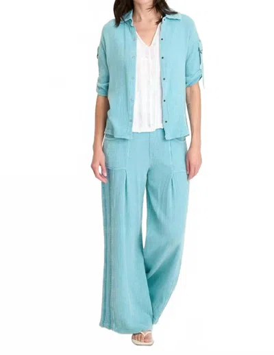 Xcvi Elu Gauze Lace Trim Wide Leg Pants In Bright Turquoise Acid Wash In Blue