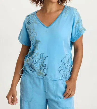 Xcvi Embroidered Dashell Twill Top In Aztec Sky In Blue