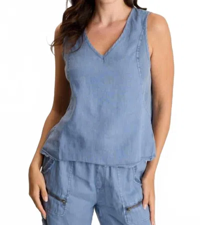 Xcvi Estine Linen V-neck Tank Top In Pacific Pigment In Blue