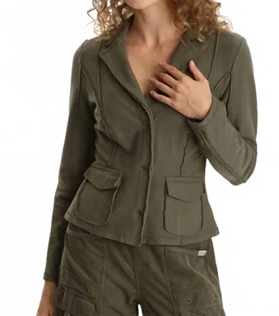Xcvi Fitted Twill Knit Stretch Blazer Jacket In Olive In Green