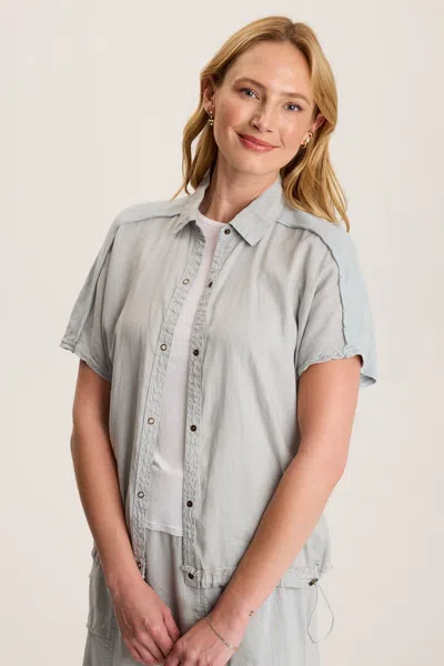 Xcvi Inola Linen Cinched Button-up Top In Gray