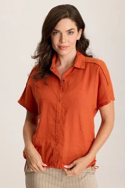 Xcvi Inola Linen Cinched Button-up Top In Orange