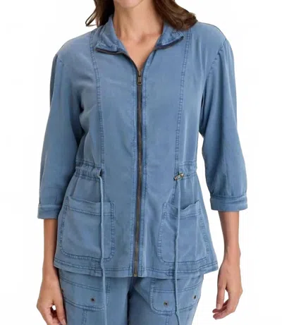 Xcvi Jameson Utility-styled Zip Up Jacket In Saturated Stone Blue