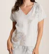 Xcvi Jolina Twill V-neck Embroidered Tee In Grey Marbie In Multi