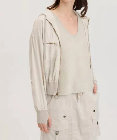 Xcvi Kamey Distressed Bomber Jacket With Hood In Stone In Gold