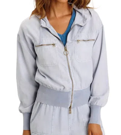 Xcvi Karney Distressed Bomber Jacket In Spry Blue In Multi