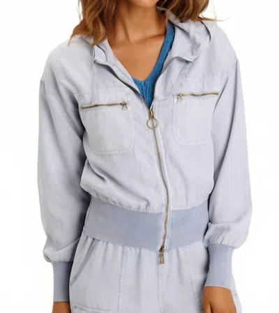 Xcvi Karney Distressed Zip Bomber Jacket In Spry Blue In White