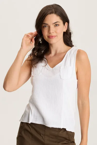 Xcvi Kirkley Gauze/jersey V-neck Tank In White