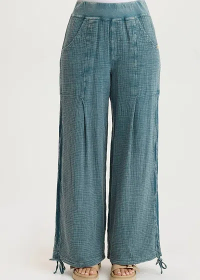 Xcvi Lenka Gauze Cinched Wide Leg Pants In Distress Wash Tideworn In Blue