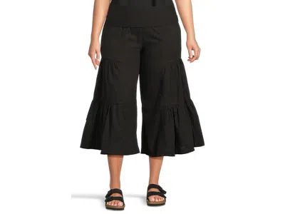 Xcvi Linen Side-tier Palazzo In Black