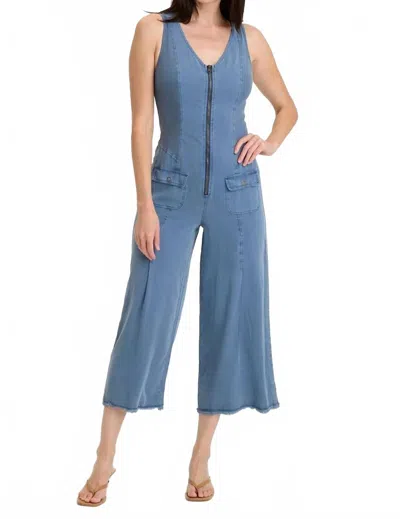 Xcvi Linette Twill Zip-up V-neck Jumpsuit In Hypnotic Pigment In Blue