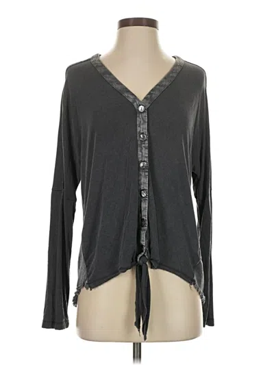 Pre-owned Xcvi Long Sleeve Top Gray Plunge Neckline Tops