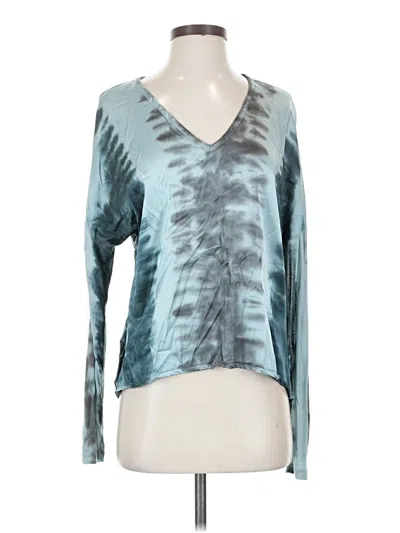 Pre-owned Xcvi Long Sleeve Top Teal Tie-dye Pattern V Neck Tops In Blue