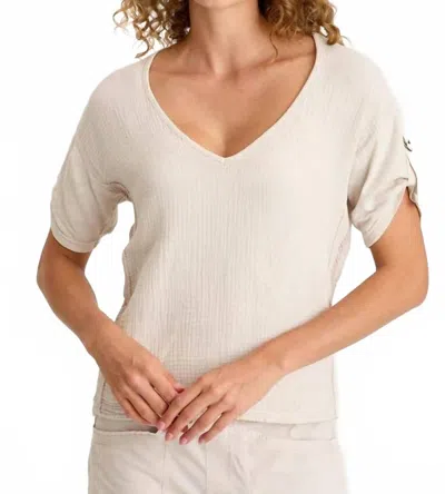 Xcvi Milani Gauze Lace Trim V- Neck Top In Sonic Silver In Neutral