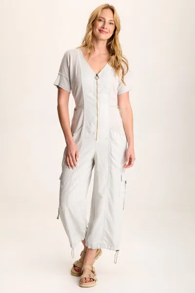 Xcvi Naveen Short Sleeve Twill Banded Jumpsuit In Gray
